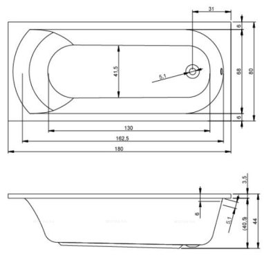 Акриловая ванна Riho Miami, 180х80 