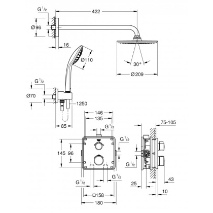 Душевой комплект Grohe Grohtherm 34734000 с внутренней частью, хром