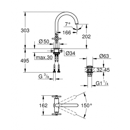 Смеситель для раковины Grohe Atrio корпус высокий хром (21019003)