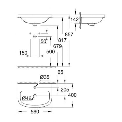 Накладная раковина GROHE Bau Ceramic 55 см, альпин-белый, (39422000)