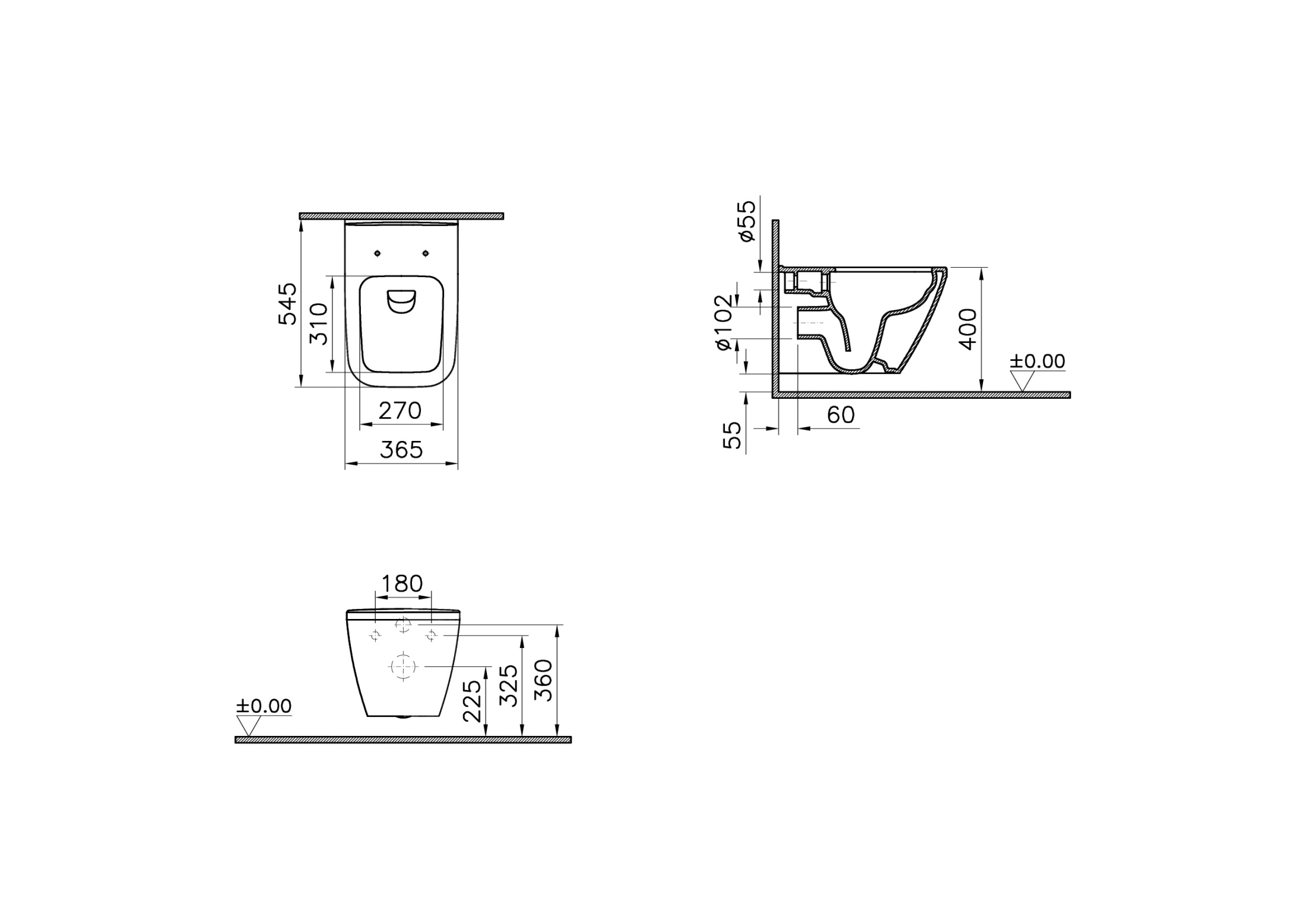 Унитаз подвесной VitrA Integra Square 7082B003-0075, безободковый