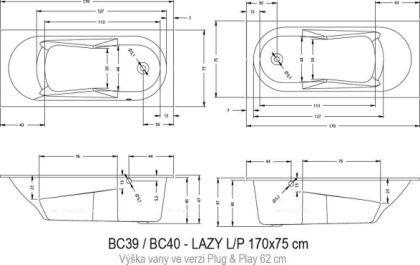 Акриловая ванна Riho LAZY 170x75 LEFT