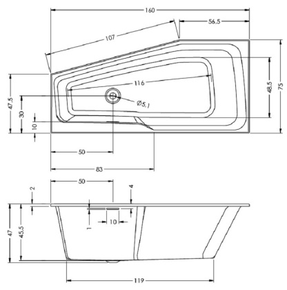 Акриловая ванна Riho Rething Space 160x75 R