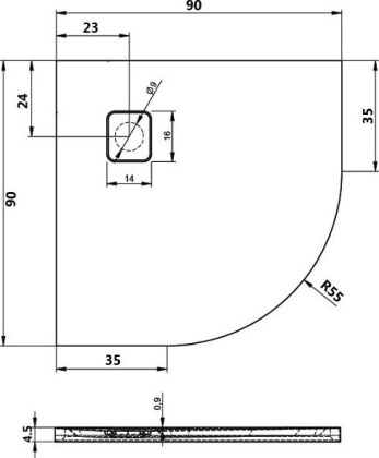 Акриловый душевой поддон Riho Basel 451 90x90 черный матовый, накладка хром DC981700000000S