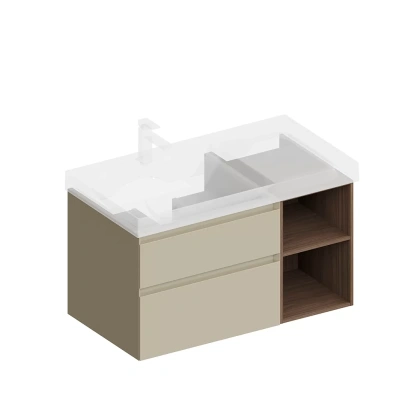 Тумба CUBO левая подвесная с ящиками 90, лимо матовая- структ.орех Kerama Marazzi CUB.90.2Lh\LIM.N