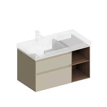 Тумба CUBO левая подвесная с ящиками 90, лимо матовая- структ.орех Kerama Marazzi CUB.90.2Lh\LIM.N