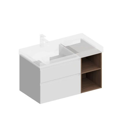Тумба CUBO левая подвесная с ящиками 90, белая матовая-древесная Kerama Marazzi CUB.90.2Lh\WHTM.N