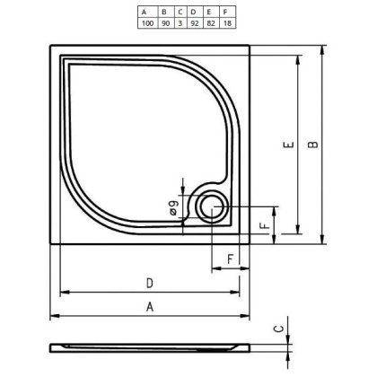 Панель для душевого поддона Riho Kolping P36 L 100x90x10 332L P36005000000000