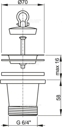 Донный клапан сифона для мойки удлиненный 6/4" с нержавеющей peшeткой DN70