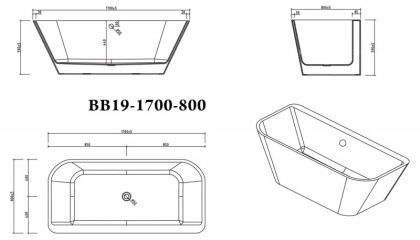 Акриловая ванна BELBAGNO BB19-1700-800
