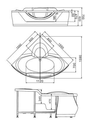 Акриловая ванна Gemy 155х155 G9025 II C