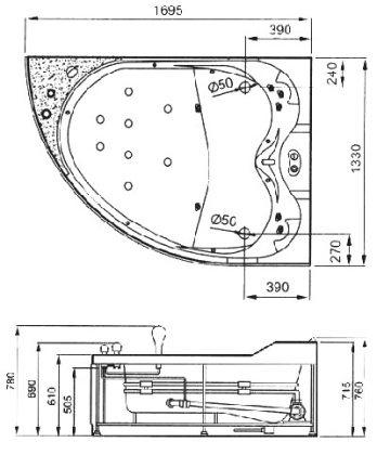 Акриловая ванна Gemy 170х133 G9086 O R