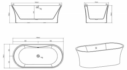 Акриловая ванна BELBAGNO BB201-1700-800