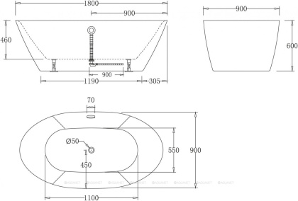 Акриловая ванна BELBAGNO BB68-1800, 1800x900x600