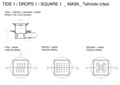 13000070 Точечный трап 150х150 мм CONFLUO STANDARD TIDE 1 MASK,металл с перфорацией Tide (Волна), с рамкой Исполнение: Хром 
