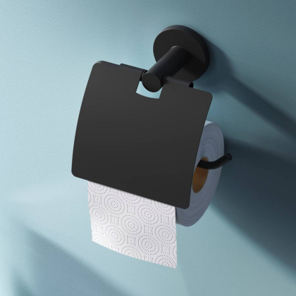 Держатель для туалетной бумаги X-Joy с крышкой, 11,3х13,8х6,1 см, черный, A85A341422