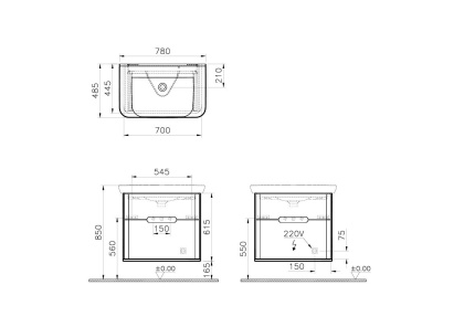 Тумба с раковиной Vitra Sento 78 60824