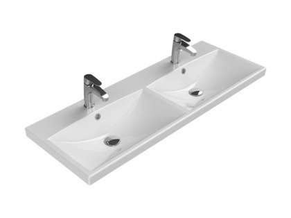 Тумба с раковиной на две чаши четырьмя ящиками подвесная BelBagno MARINO-CER 120 Bianco Lucido , раковина белая