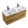 Тумба с раковиной на две чаши четырьмя ящиками подвесная BelBagno MARINO-CER 120 Bordo Lucido, раковина белая