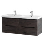 Тумба с раковиной на две чаши четырьмя ящиками подвесная BelBagno MARINO-CER 120 Rovere Nature Grigio, раковина белая