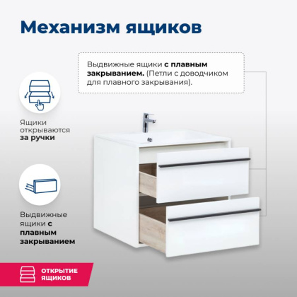 Тумба под раковину Aquanet Lino 70 белый матовый