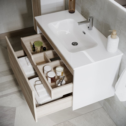 Тумба подвесная SANCOS Smart 590х450х500, c двумя ящиками оснащенными доводчиками, дуб бардолино/белый , арт. SM60E