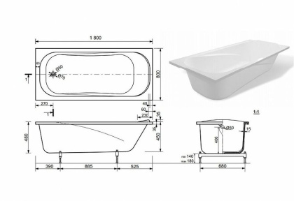 Ванна из искусственного мрамора Эстет Альфа 180x80                                                           