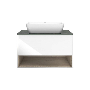 Тумба PLAZA Modern подвесная с ящиком и полкой 80, белая глянцевая PLB.M.80.1\WHT