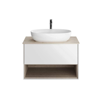 Тумба PLAZA Modern подвесная с ящиком и полкой 80, белая глянцевая PLB.M.80.1\WHT
