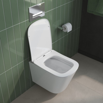 DUE 2.0 Унитаз подвесной безободковый с сиденьем дюропласт soft close BB7107CHR/SC