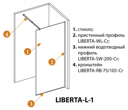 LIBERTA-L-1-25-GR-Cr Душевая перегородка, стекло графит, профиль хром, 246x1950 мм