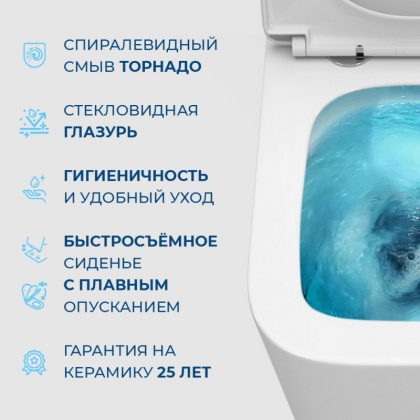 LUCE-TOR Унитаз подвесной безободковый с сиденьем дюропласт soft close, BB076CH-TOR/SC
