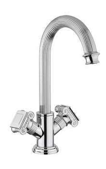 OLIMP-LS2-03/24-Sw Смеситель на раковину с донным клапаном, золото, ручки Swarovski