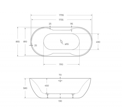 Акриловая ванна BELBAGNO BB28, 1795x855x580