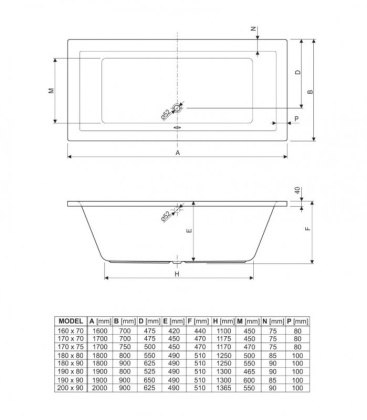 EMP-75-SP-R Боковая панель для акриловой ванны Размер:750x50x580 