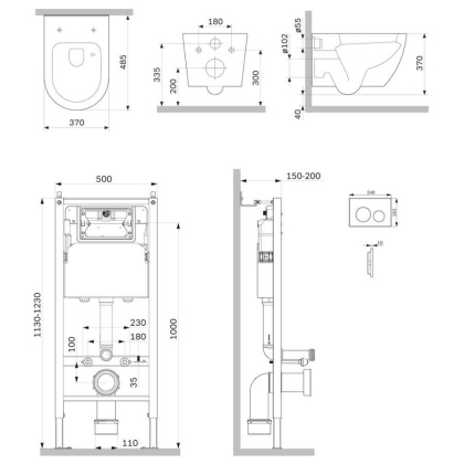 IS90101.801900 Инсталляция PrimeFit с клавишей L белый глянец с подвесным унитазом Like Aquaspin с сид м/лиф