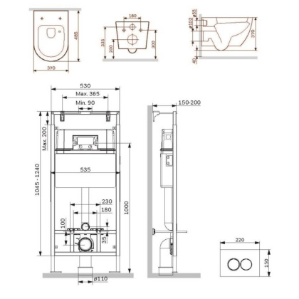IS100138.801900 Инсталляция MasterFit с клавишей L черн мат с подвесным унитазом Like Aquaspin с сид м/лиф
