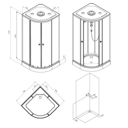 W94C-401-090BT X-Joy кабина душевая  90x90, 1/4 круга,  профиль мат.черный, стекло прозрачное