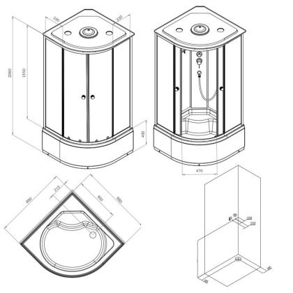 W94C-401A-090MT X-Joy Deep кабина душевая  90x90, 1/4 круга,  профиль мат.хром, стекло прозрачное