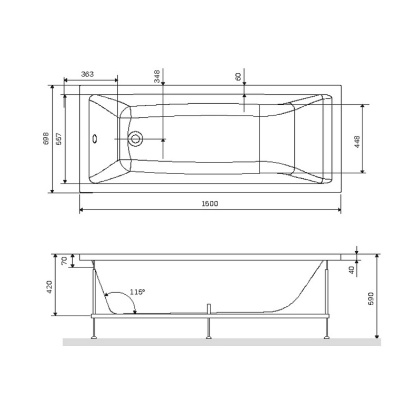 W93A-150-070W-R Gem  каркас для ванны 150х70 см