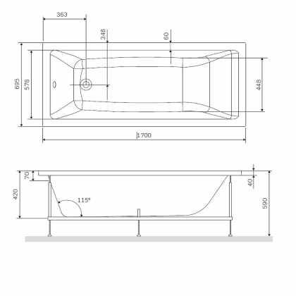 W93A-170-070W-R Gem  каркас для ванны 170х70 см