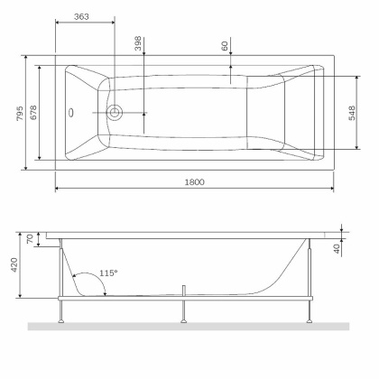 W93A-180-080W-R Gem  каркас для ванны 180х80 см