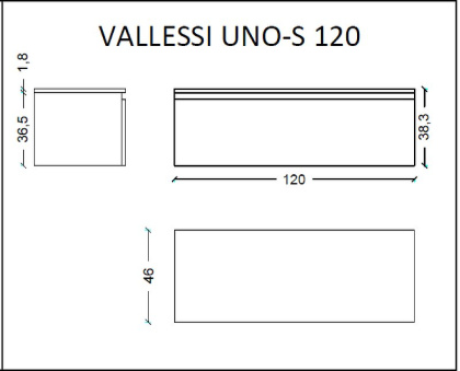 Ящик под столешницу 120см АНТРАЦИТ мат. VALLESSI UNO-S 897-120-A mat Boheme