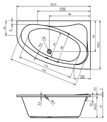 Акриловая ванна Riho Lyra 153x100 L