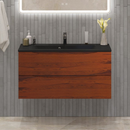 Тумба с раковиной подвесная BelBagno MARINO 100 Rovere Moro, раковина белая