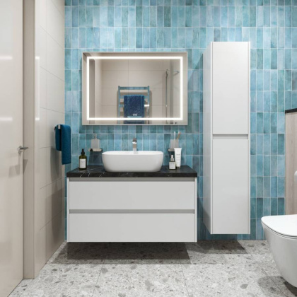 Тумба с раковиной подвесная BelBagno KRAFT 100 Bianco Opaco, раковина белая