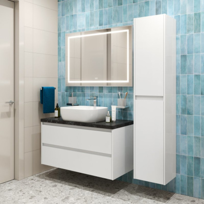 Тумба с раковиной подвесная BelBagno KRAFT 100 Bianco Opaco, раковина белая