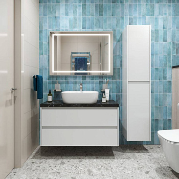 Тумба с раковиной подвесная BelBagno KRAFT 100 Cemento Grigio, раковина белая