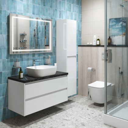 Тумба с раковиной подвесная BelBagno KRAFT 100 Cemento Grigio, раковина белая