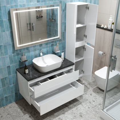 Тумба с раковиной подвесная BelBagno KRAFT 100 Cemento Grigio, раковина белая